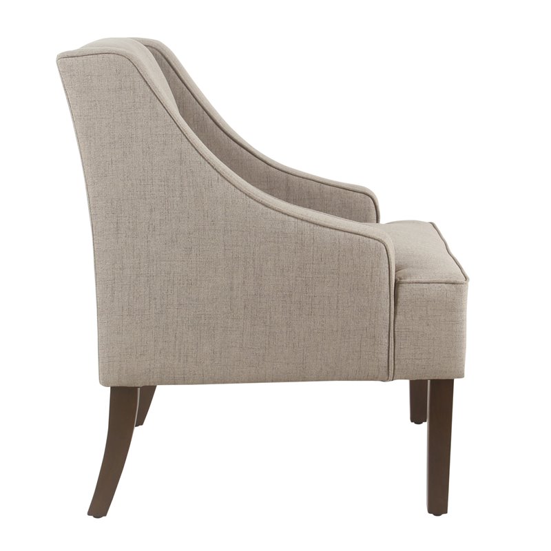 HomePop Traditional Wood and Fabric Swoop Arm Accent Chair in Brown Finish