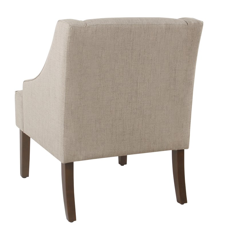 HomePop Traditional Wood and Fabric Swoop Arm Accent Chair in Brown Finish