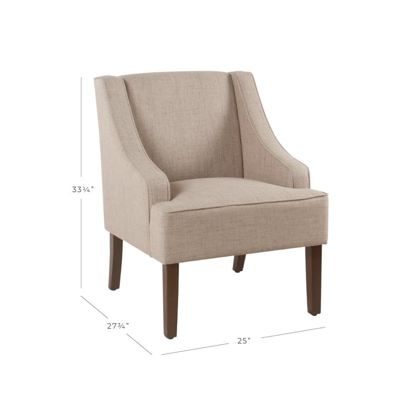 HomePop Traditional Wood and Fabric Swoop Arm Accent Chair in Brown Finish