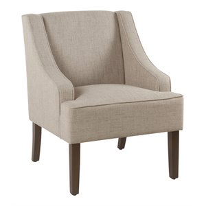 HomePop Traditional Wood and Fabric Swoop Arm Accent Chair in Brown Finish