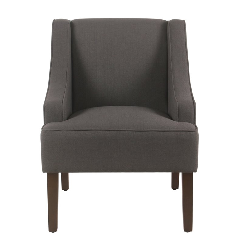 HomePop Traditional Wood and Fabric Swoop Arm Accent Chair in Charcoal