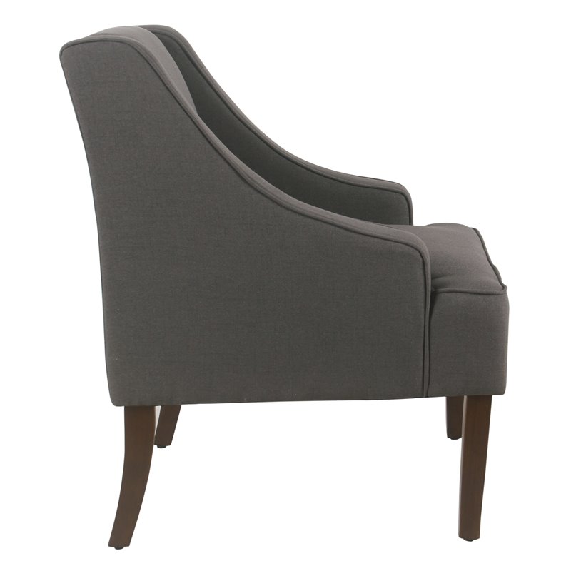 HomePop Traditional Wood and Fabric Swoop Arm Accent Chair in Charcoal