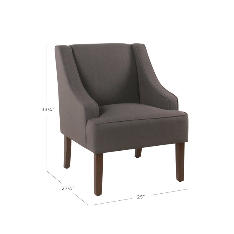 HomePop Traditional Wood and Fabric Swoop Arm Accent Chair in Charcoal