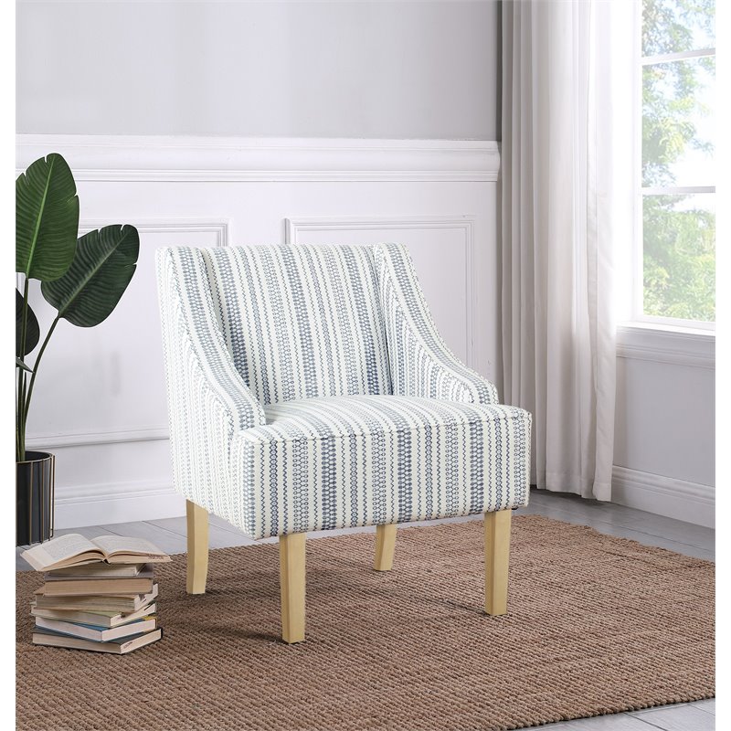 HomePop Traditional Wood & Fabric Stripe Pattern Swoop Accent Chair in Blue