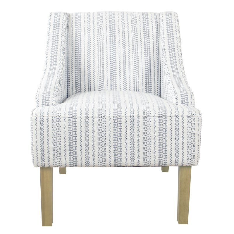 HomePop Traditional Wood & Fabric Stripe Pattern Swoop Accent Chair in Blue