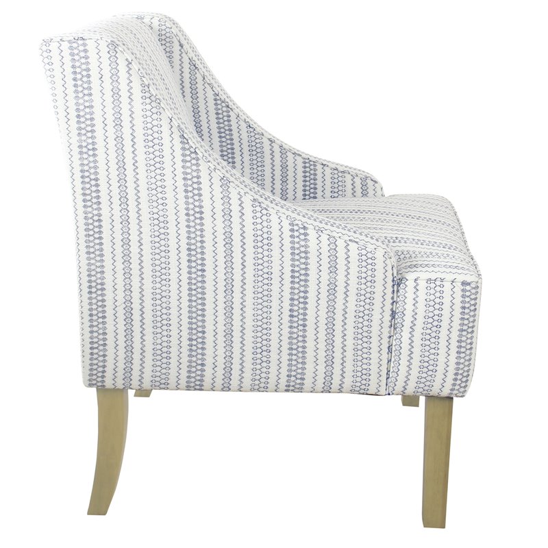 HomePop Traditional Wood & Fabric Stripe Pattern Swoop Accent Chair in Blue