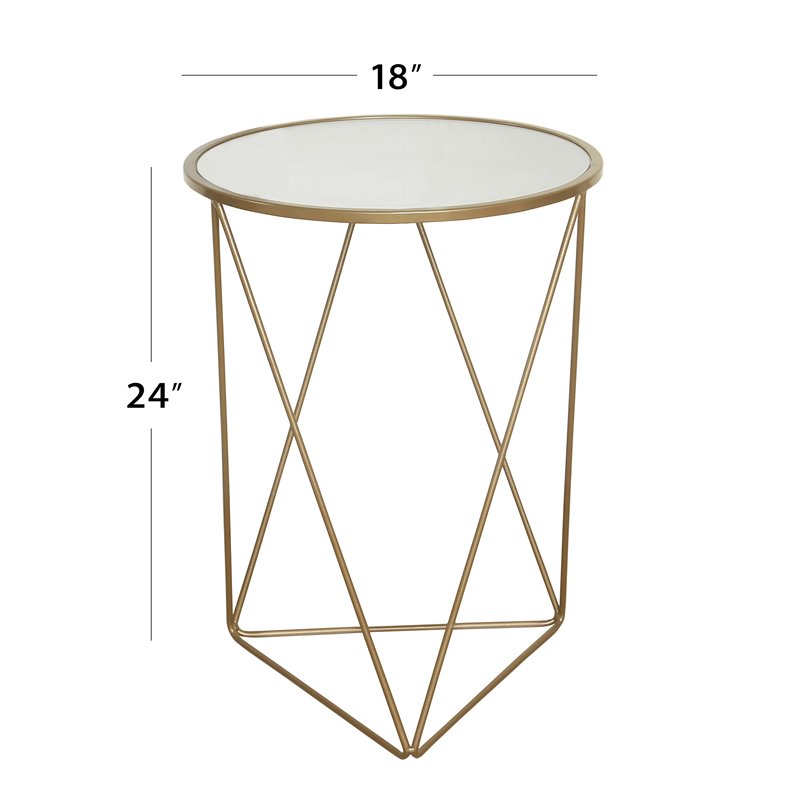 HomePop Triangle Modern Metal Accent Table with Round Mirror Top in Gold