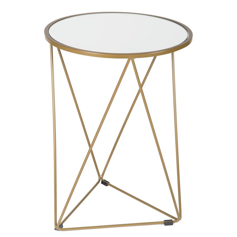 HomePop Triangle Modern Metal Accent Table with Round Mirror Top in Gold