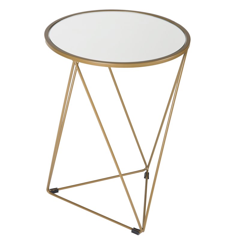 HomePop Triangle Modern Metal Accent Table with Round Mirror Top in Gold