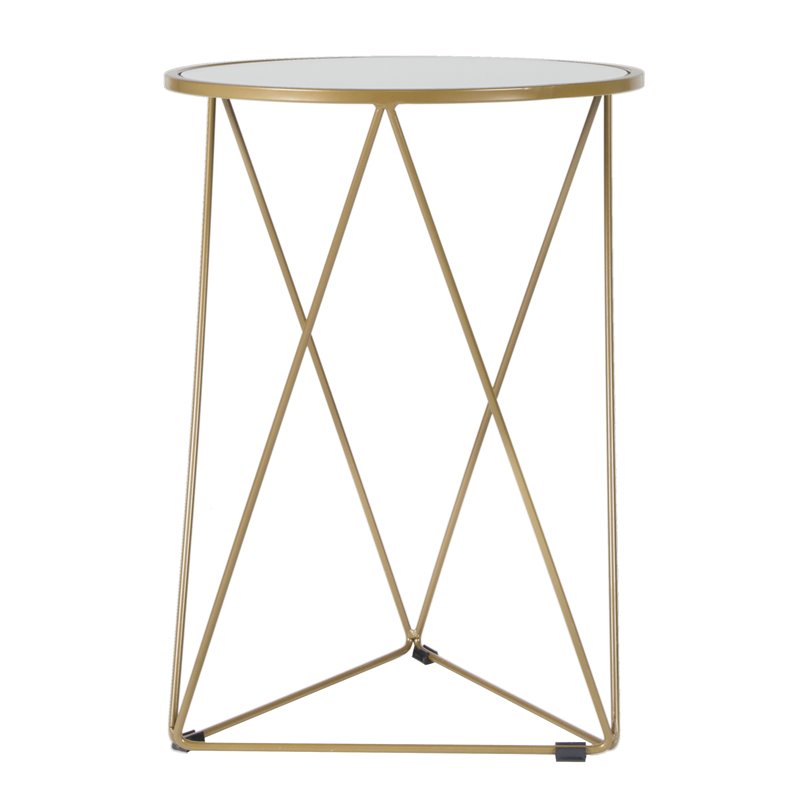 HomePop Triangle Modern Metal Accent Table with Round Mirror Top in Gold