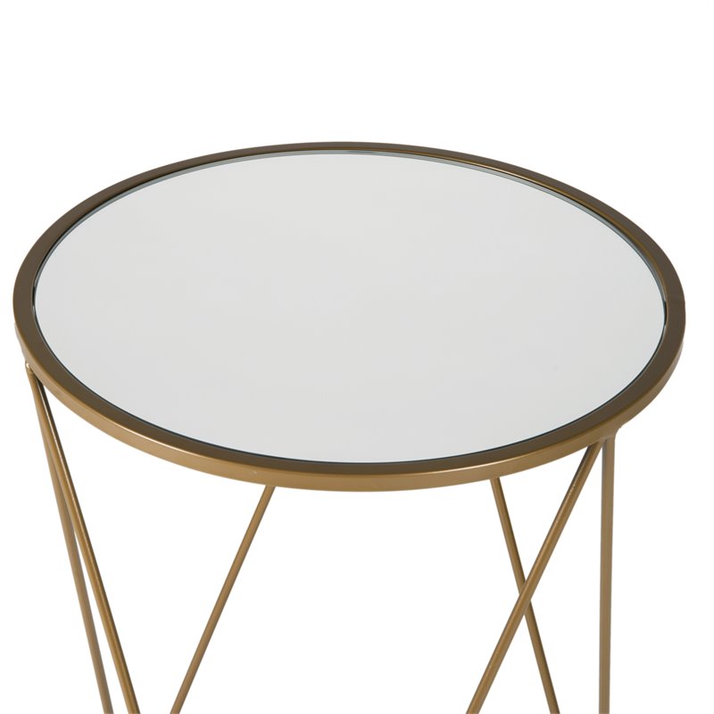 HomePop Triangle Modern Metal Accent Table with Round Mirror Top in Gold