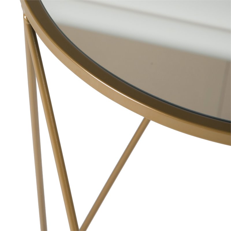 HomePop Triangle Modern Metal Accent Table with Round Mirror Top in Gold