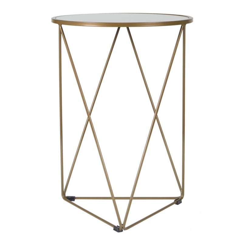 HomePop Triangle Modern Metal Accent Table with Round Mirror Top in Gold