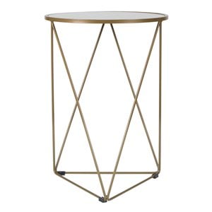 HomePop Triangle Modern Metal Accent Table with Round Mirror Top in Gold