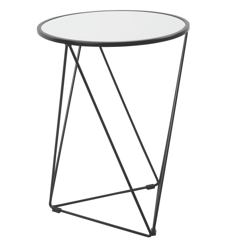 HomePop Triangle Modern Metal Accent Table with Round Mirror Top in Black