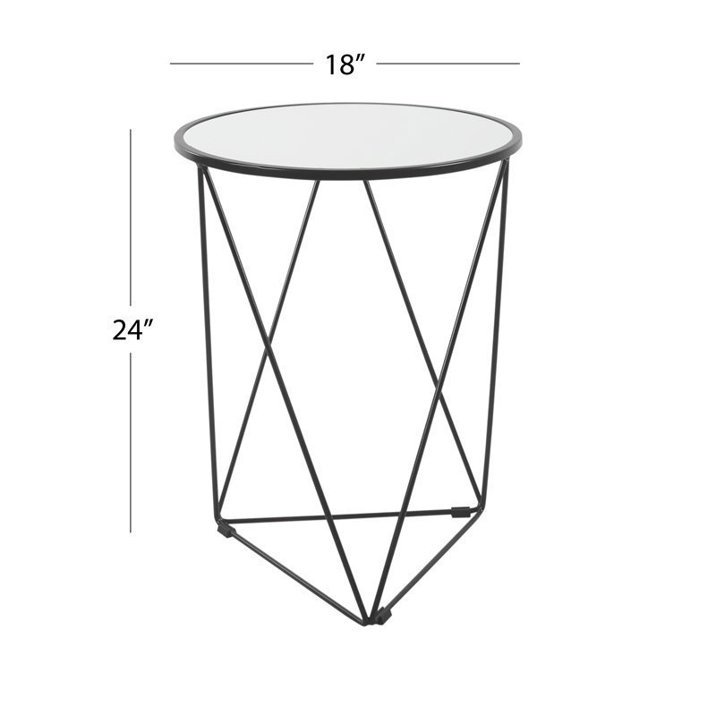 HomePop Triangle Modern Metal Accent Table with Round Mirror Top in Black