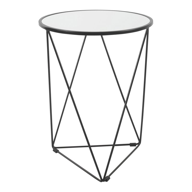 HomePop Triangle Modern Metal Accent Table with Round Mirror Top in Black