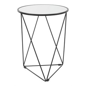 HomePop Triangle Modern Metal Accent Table with Round Mirror Top in Black