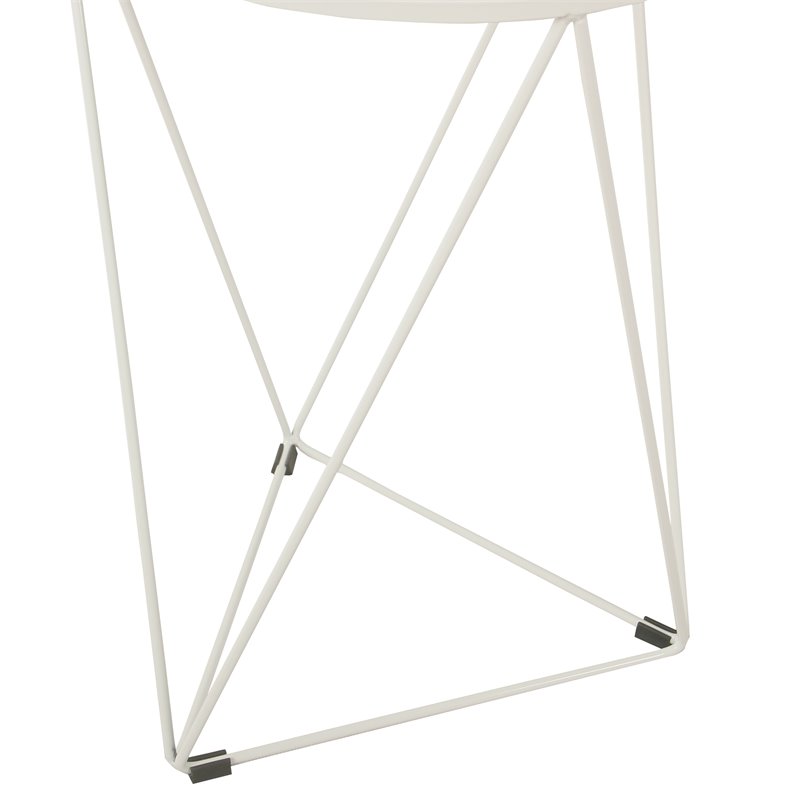 HomePop Triangle Modern Metal Accent Table with Round Mirror Top in White
