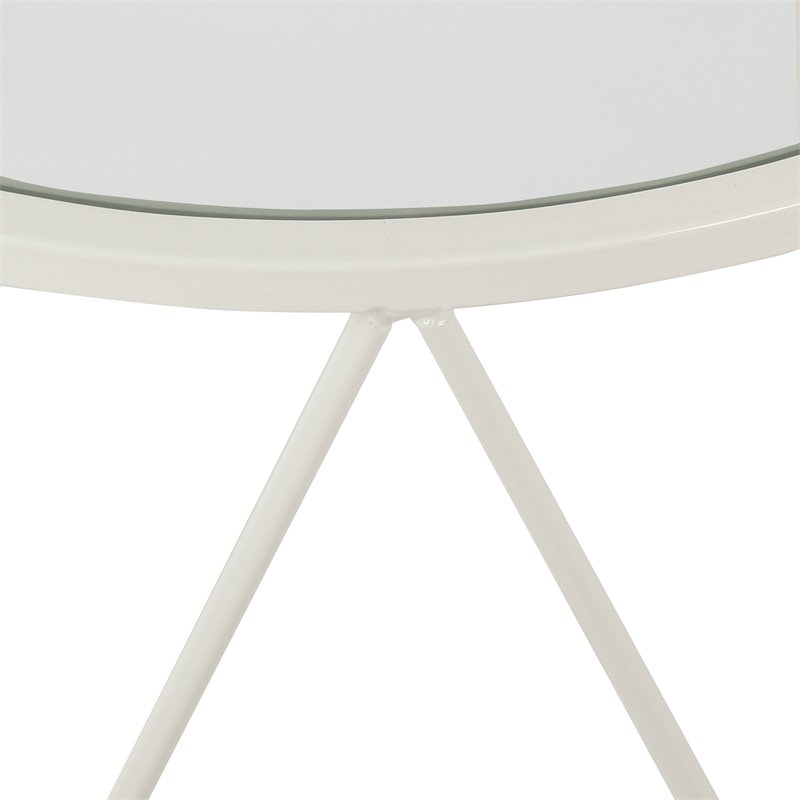 HomePop Triangle Modern Metal Accent Table with Round Mirror Top in White