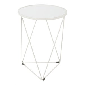 HomePop Triangle Modern Metal Accent Table with Round Mirror Top in White