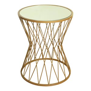 HomePop Modern Metal Accent Table with Round Mirror Top in Gold Finish