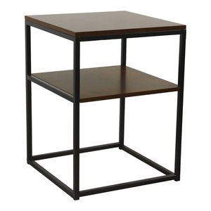 HomePop Square Modern Metal Accent Table with Shelf Storage in Dark Walnut