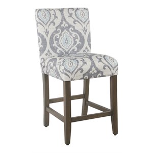 HomePop 24&quot Traditional Wood and Fabric Parsons Counter Stool in Suri Blue