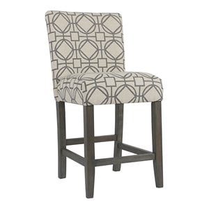 HomePop 24&quot Traditional Wood and Fabric Parsons Counter Stool in Gray Lattice