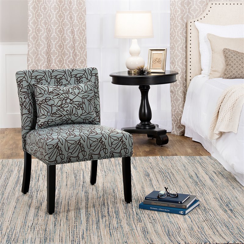 HomePop Transitional Fabric Parker Accent Chair with Pillow in Blue