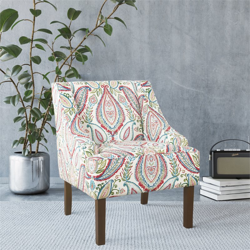 HomePop Traditional Wood and Fabric Swoop Accent Chair in Multi-Color