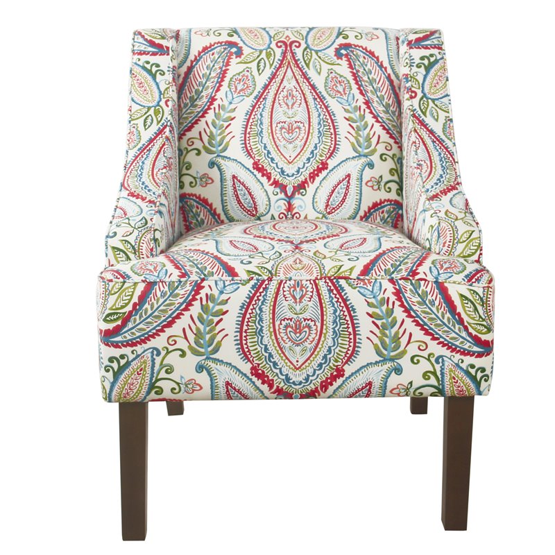 HomePop Traditional Wood and Fabric Swoop Accent Chair in Multi-Color