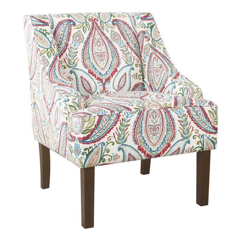HomePop Traditional Wood and Fabric Swoop Accent Chair in Multi-Color