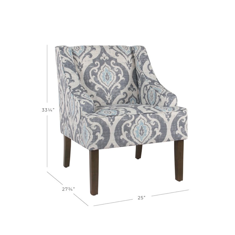 HomePop Traditional Wood and Fabric Swoop Accent Chair in Suri Blue
