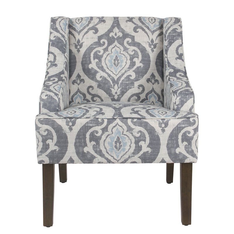 HomePop Traditional Wood and Fabric Swoop Accent Chair in Suri Blue