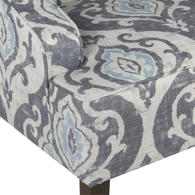 HomePop Traditional Wood and Fabric Swoop Accent Chair in Suri Blue