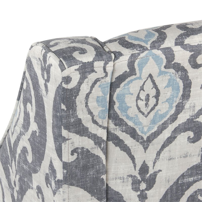 HomePop Traditional Wood and Fabric Swoop Accent Chair in Suri Blue