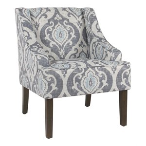 homepop traditional wood and fabric swoop accent chair in suri blue