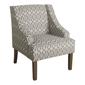 homepop finley traditional wood and cotton swoop arm accent chair in gray