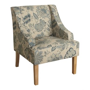 homepop lexie traditional wood and fabric swoop arm accent chair in blue