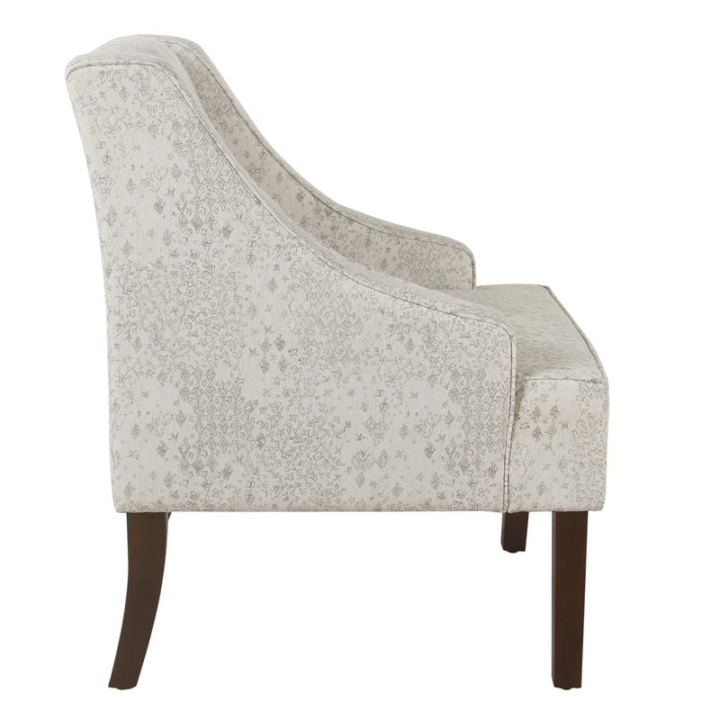 HomePop Traditional Wood and Fabric Swoop Arm Accent Chair in Cream/Gray
