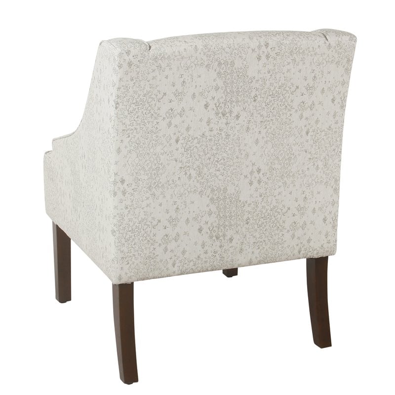 HomePop Traditional Wood and Fabric Swoop Arm Accent Chair in Cream/Gray