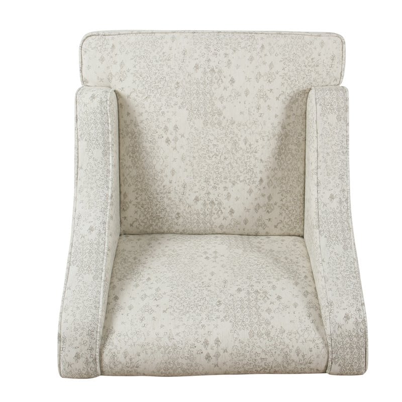 HomePop Traditional Wood and Fabric Swoop Arm Accent Chair in Cream/Gray