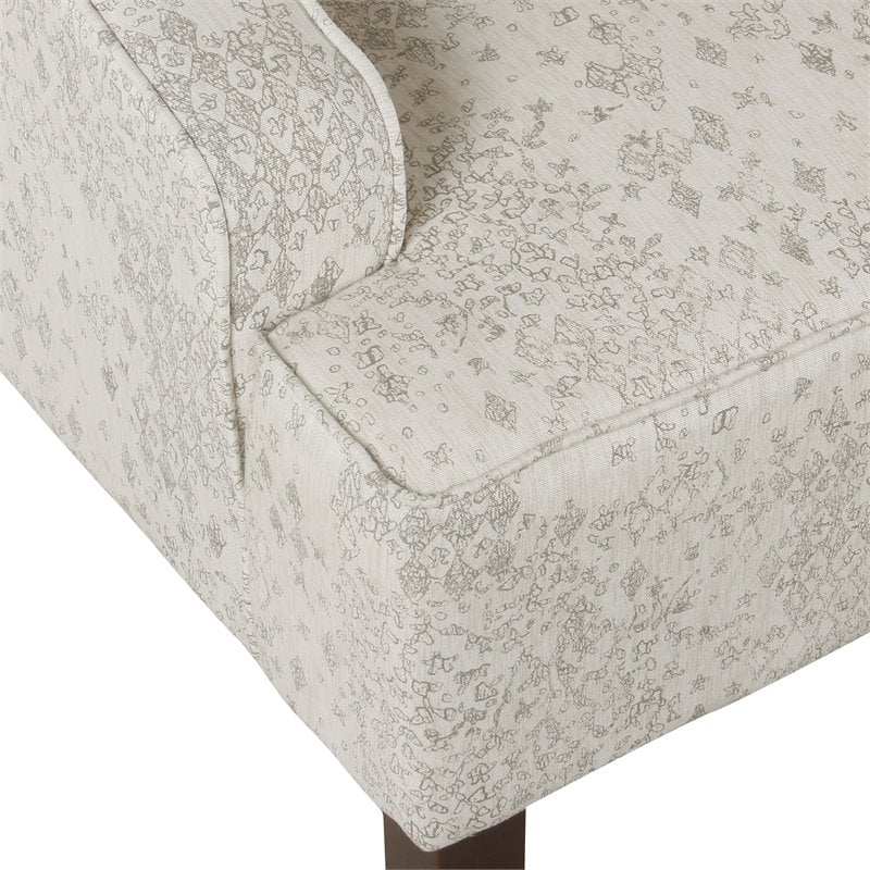 HomePop Traditional Wood and Fabric Swoop Arm Accent Chair in Cream/Gray