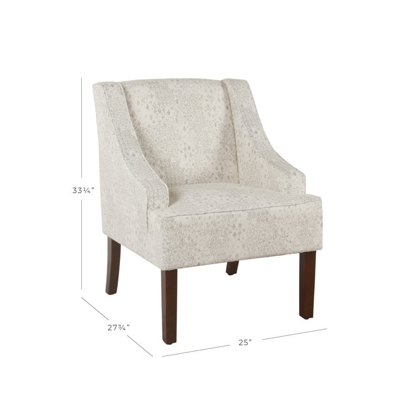 HomePop Traditional Wood and Fabric Swoop Arm Accent Chair in Cream/Gray