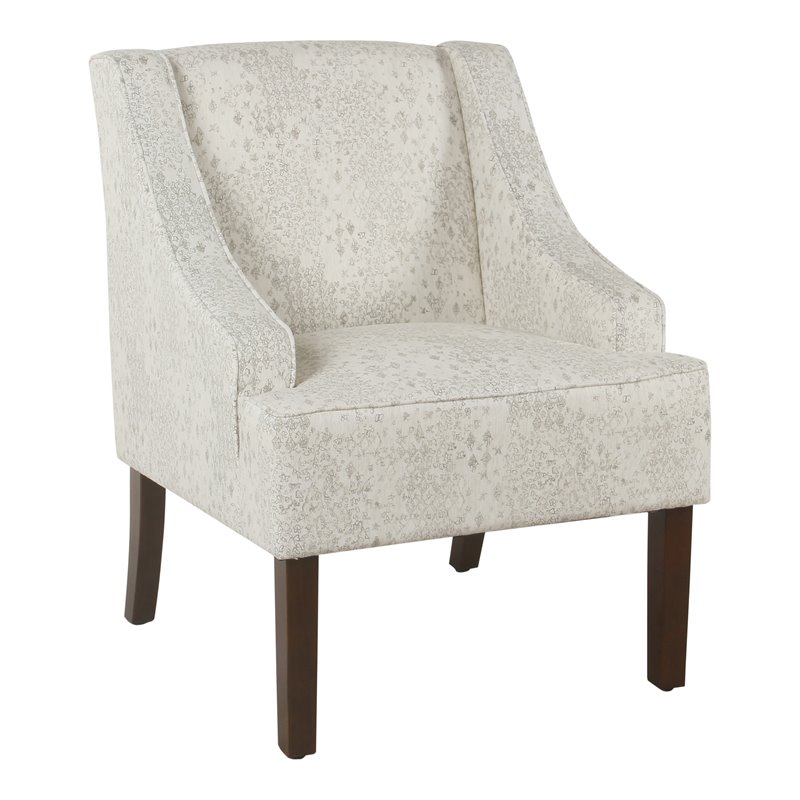 HomePop Traditional Wood and Fabric Swoop Arm Accent Chair in Cream/Gray