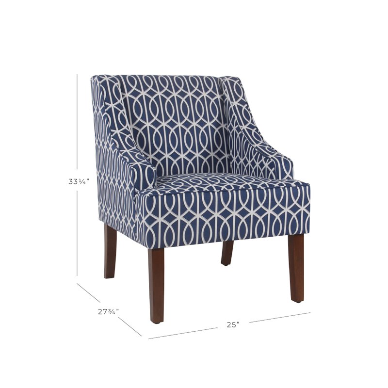 HomePop Bella Wood and Cotton Trellis Pattern Swoop Arm Accent Chair in Blue