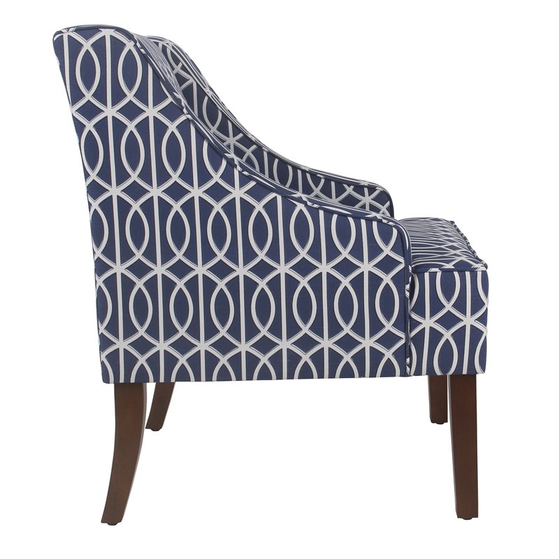 HomePop Bella Wood and Cotton Trellis Pattern Swoop Arm Accent Chair in Blue