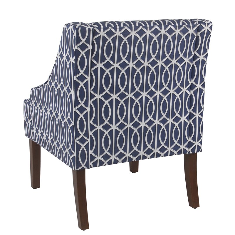 HomePop Bella Wood and Cotton Trellis Pattern Swoop Arm Accent Chair in Blue