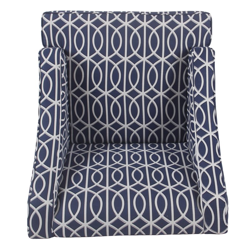 HomePop Bella Wood and Cotton Trellis Pattern Swoop Arm Accent Chair in Blue